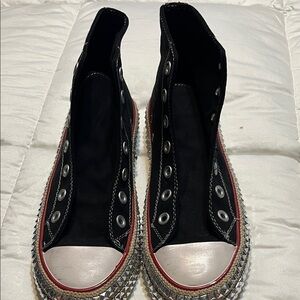 BEAST FASHION Black and Red Studded High-Top Sneakers